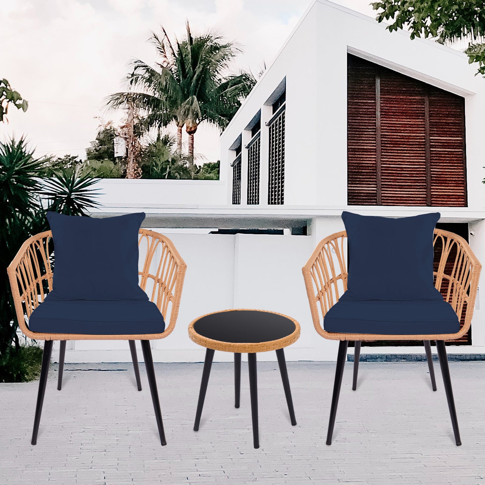 3 Piece Patio Bistro Set with Side Table, Outdoor