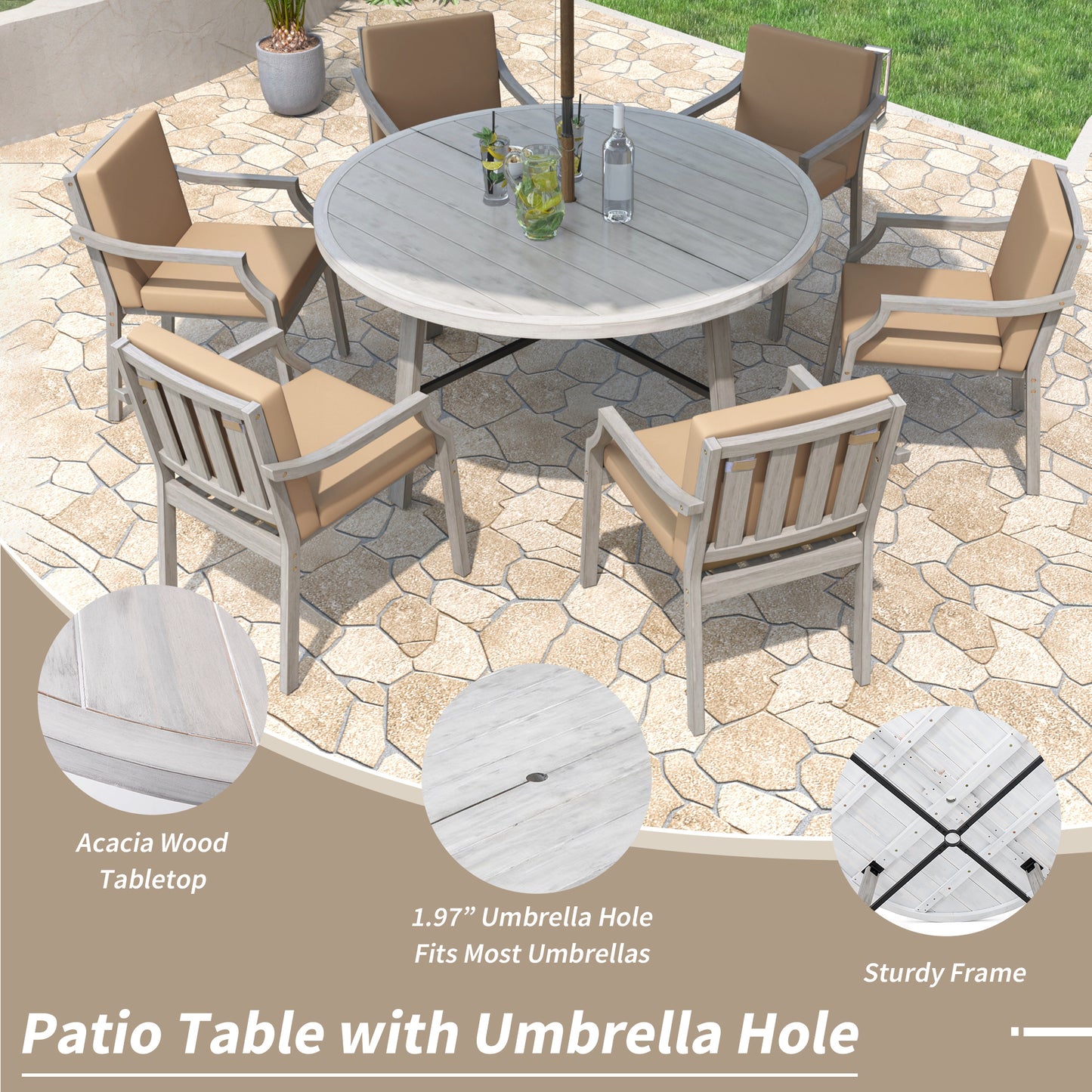 Outdoor Dinning Set 6-Person Outdoor, Umbrella Removable Cushions