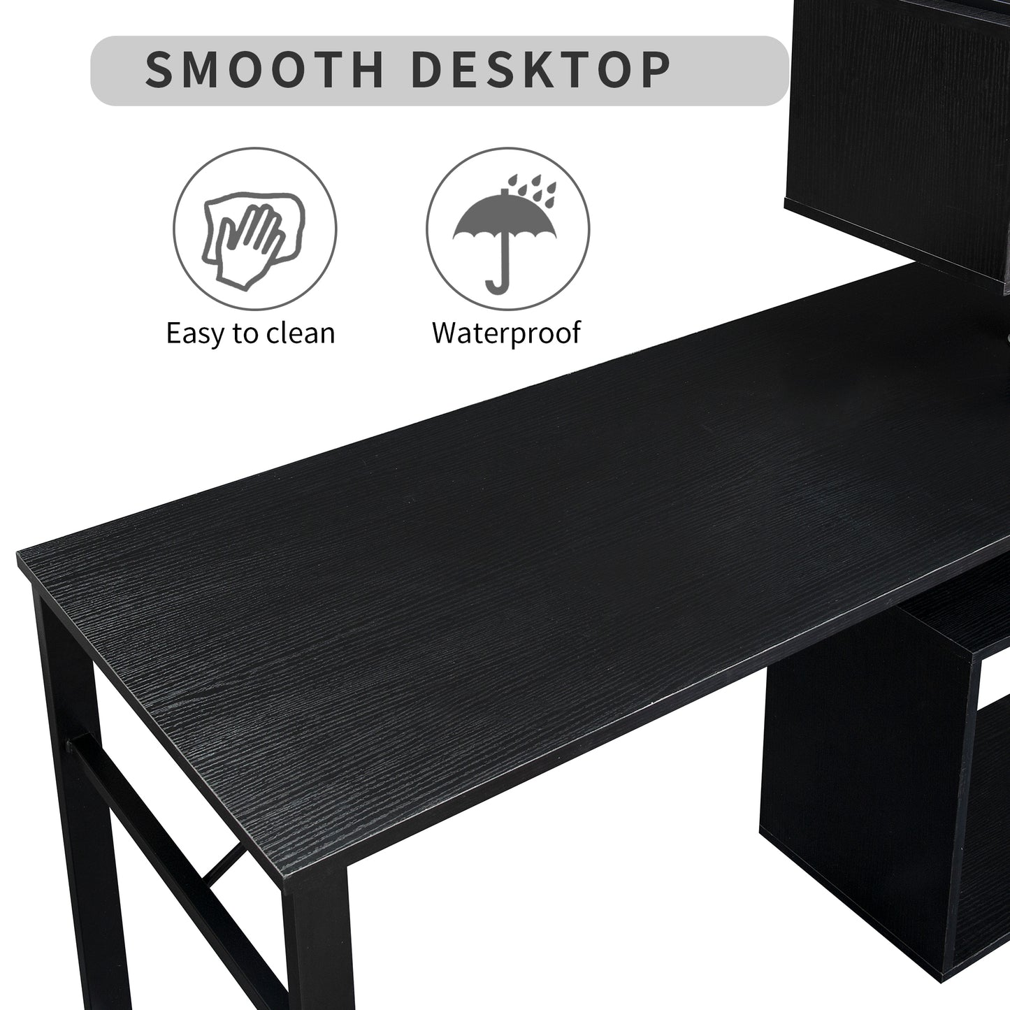L-Shaped Corner Table, Rotating Computer Table with Bookshelf