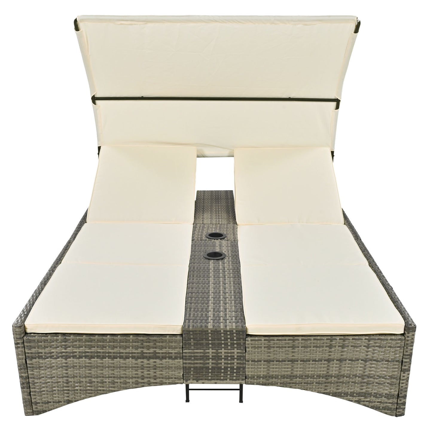 Patio Daybed Outdoor Daybed, Shelter Roof, Adjustable Backrest, Storage Box