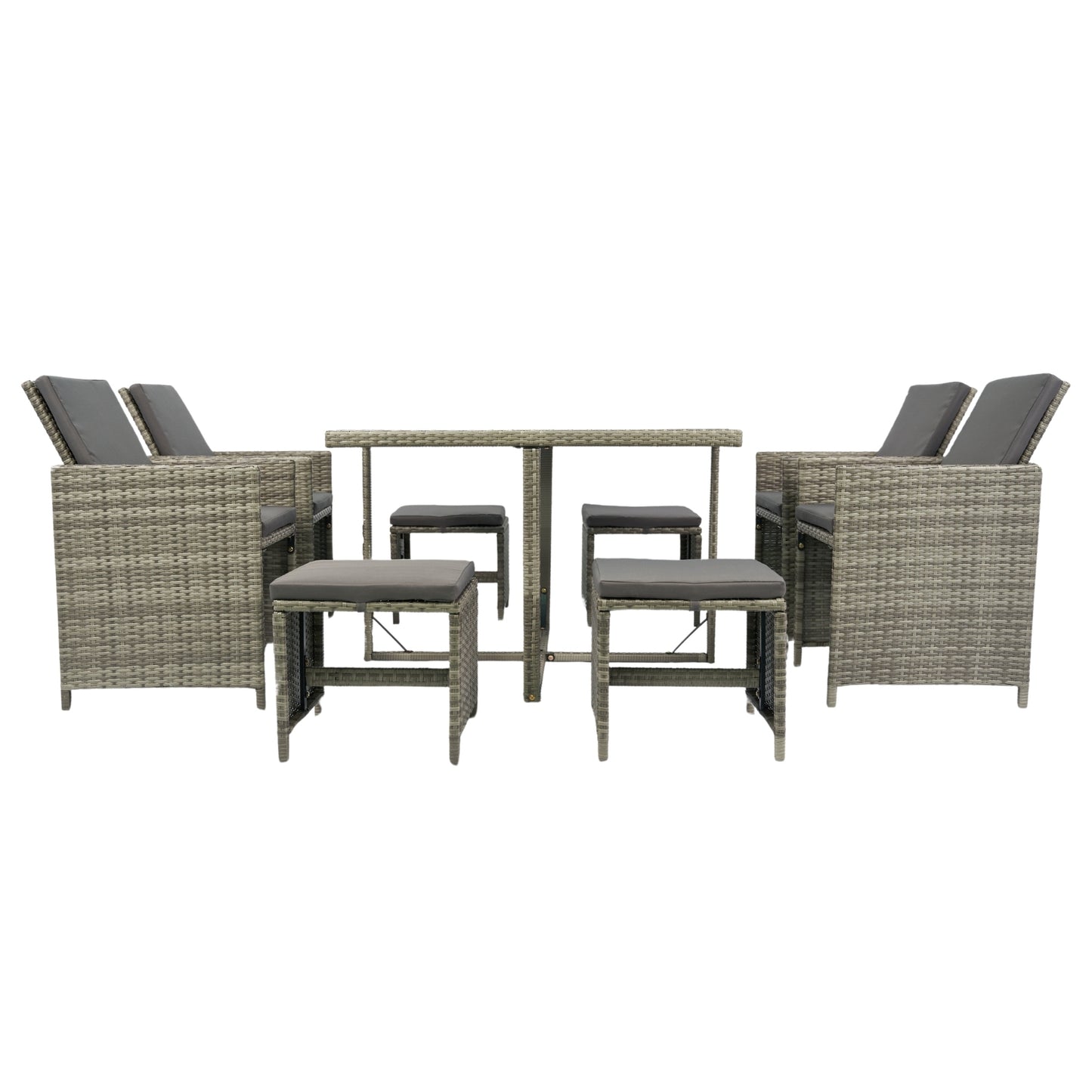9 Pieces Patio Dining Sets Outdoor Space Saving, Glass Table