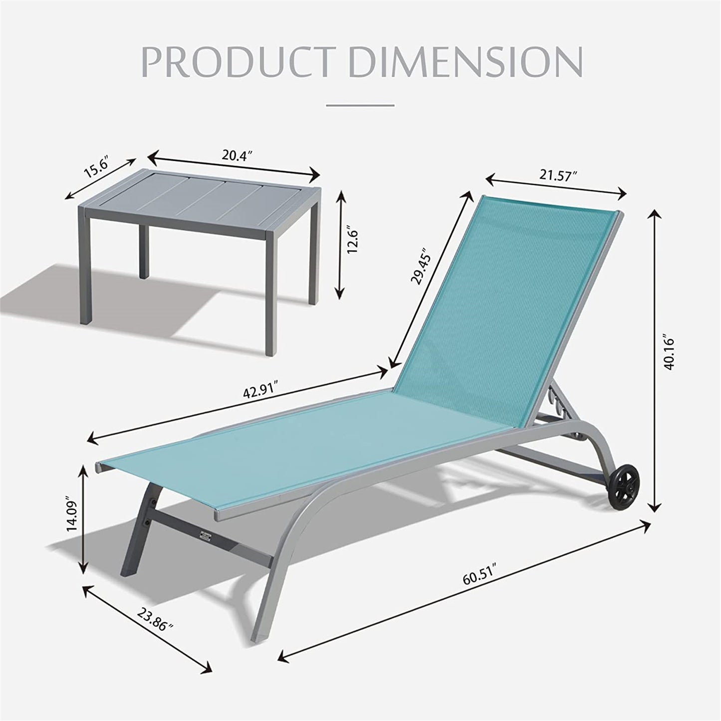 Chaise Lounge Outdoor Set of 3, Lounge Chair, Wheels