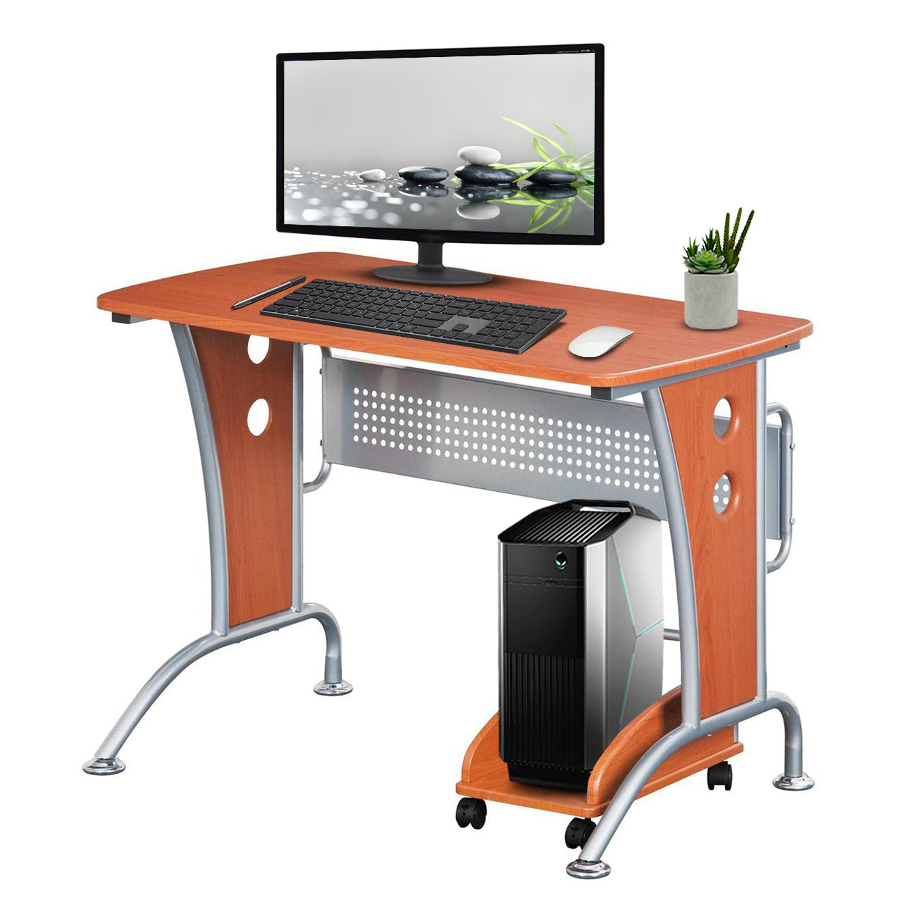 Techni Mobili Modern Computer Desk With Mobile CPU Caddy