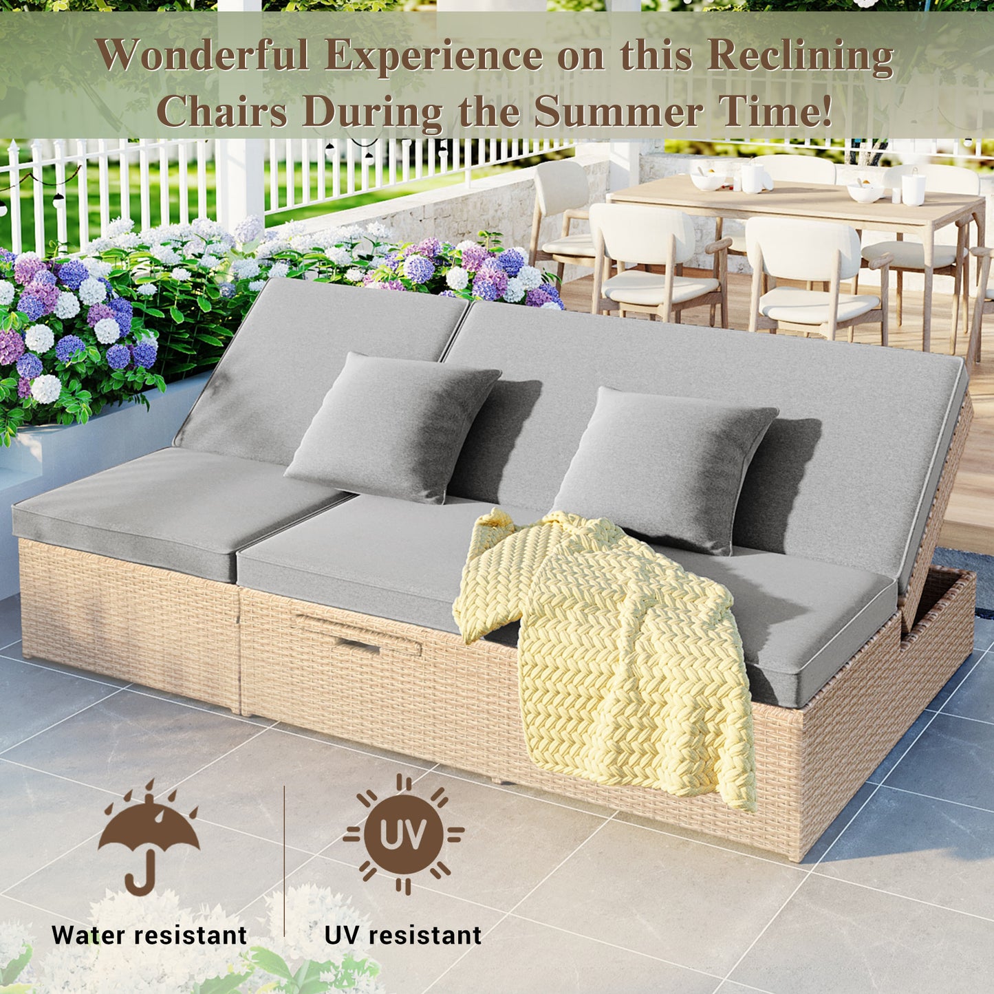 Outdoor Double Patio, Reclining Chairs, Adjustable Backrest Seat