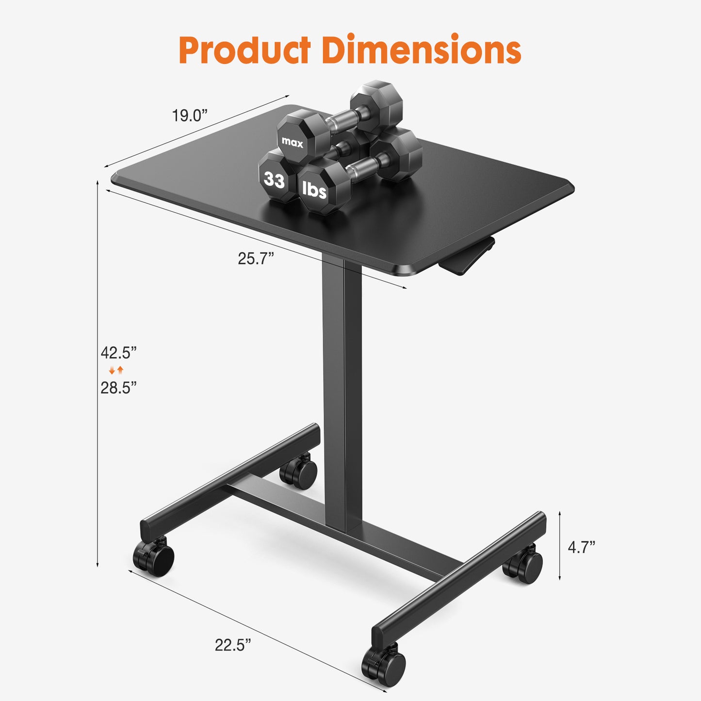 Small Mobile Rolling Standing Desk Laptop Computer Cart for Home
