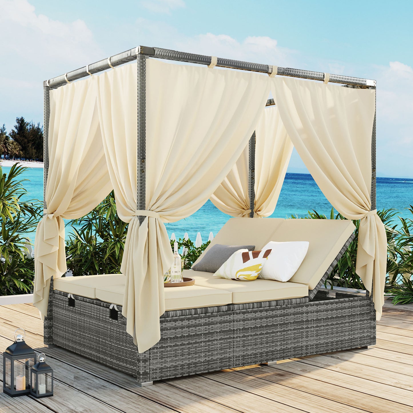 U_Style Adjustable Sun Bed With Curtain, High Comfort