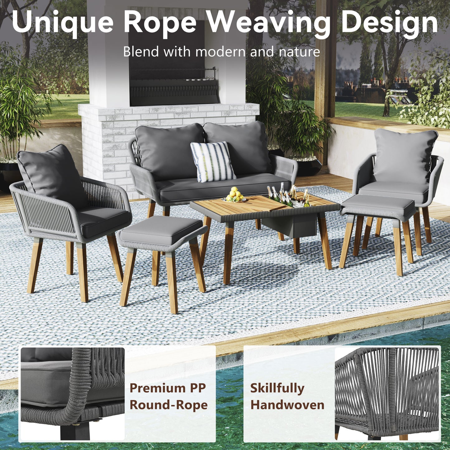 6-Piece Patio Outdoor Furniture, Bar Table