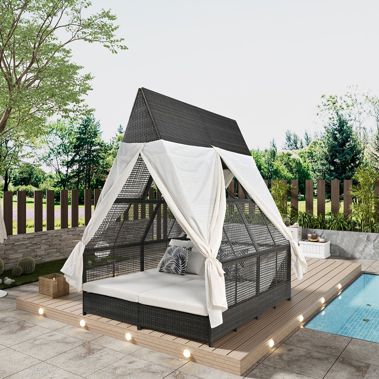 Outdoor Daybed Patio Lounge Bed, Adjustable Backrest