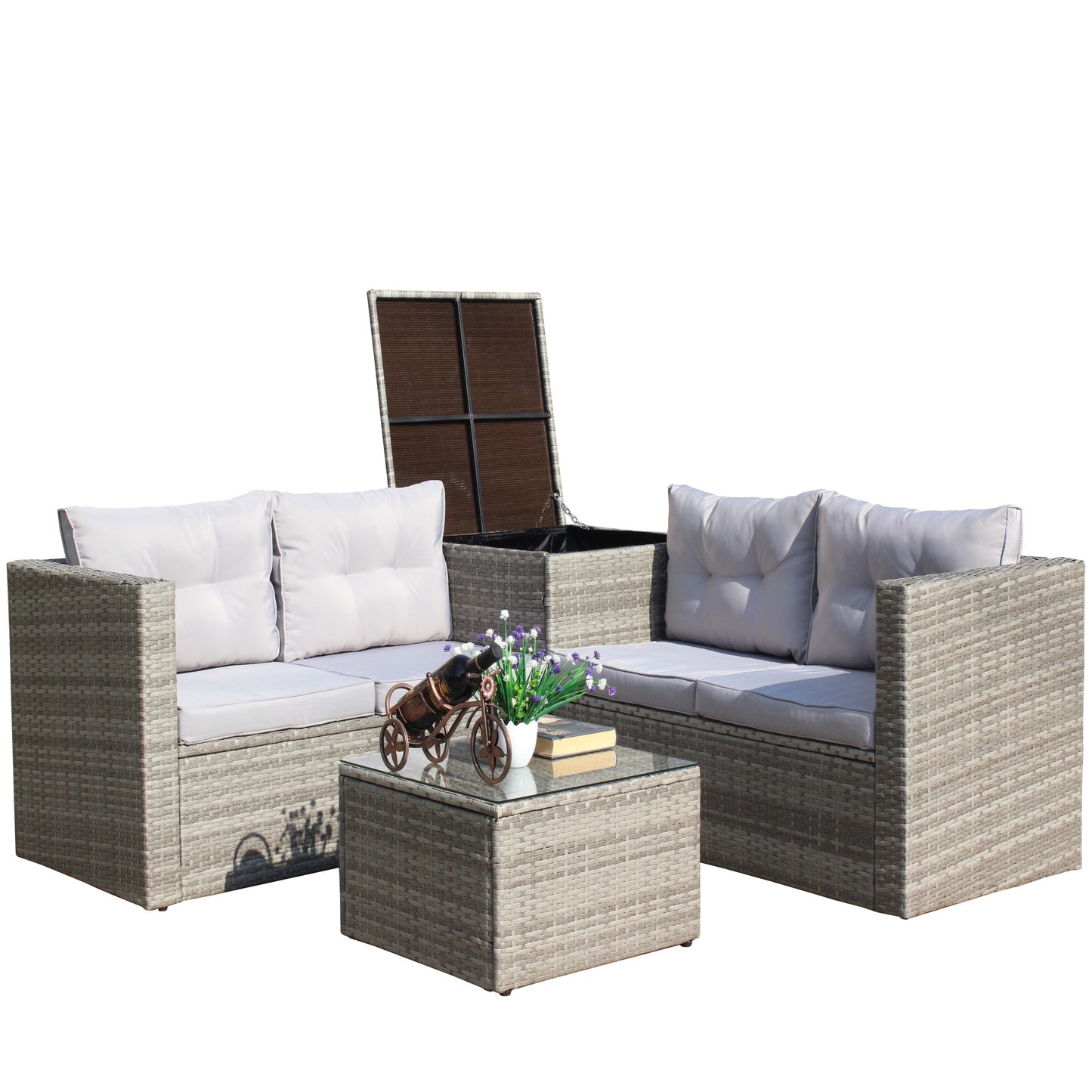 4 Piece Patio Sectional Outdoor Furniture Sofa Set, Storage