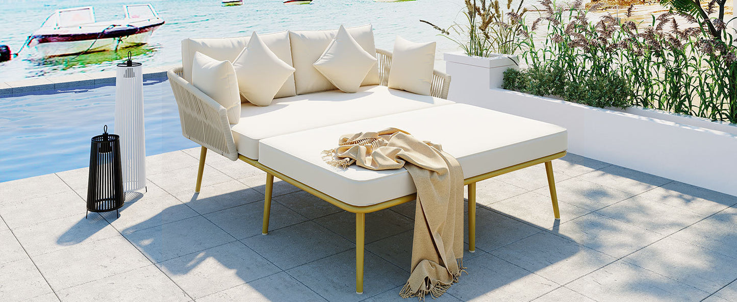 Outdoor Patio Daybed, Backrest with Washable Cushions