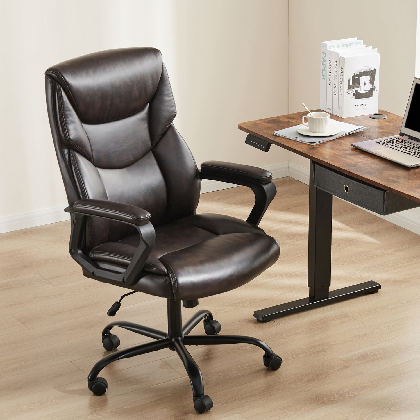 Home Office Chair Ergonomic Leather with Armrests
