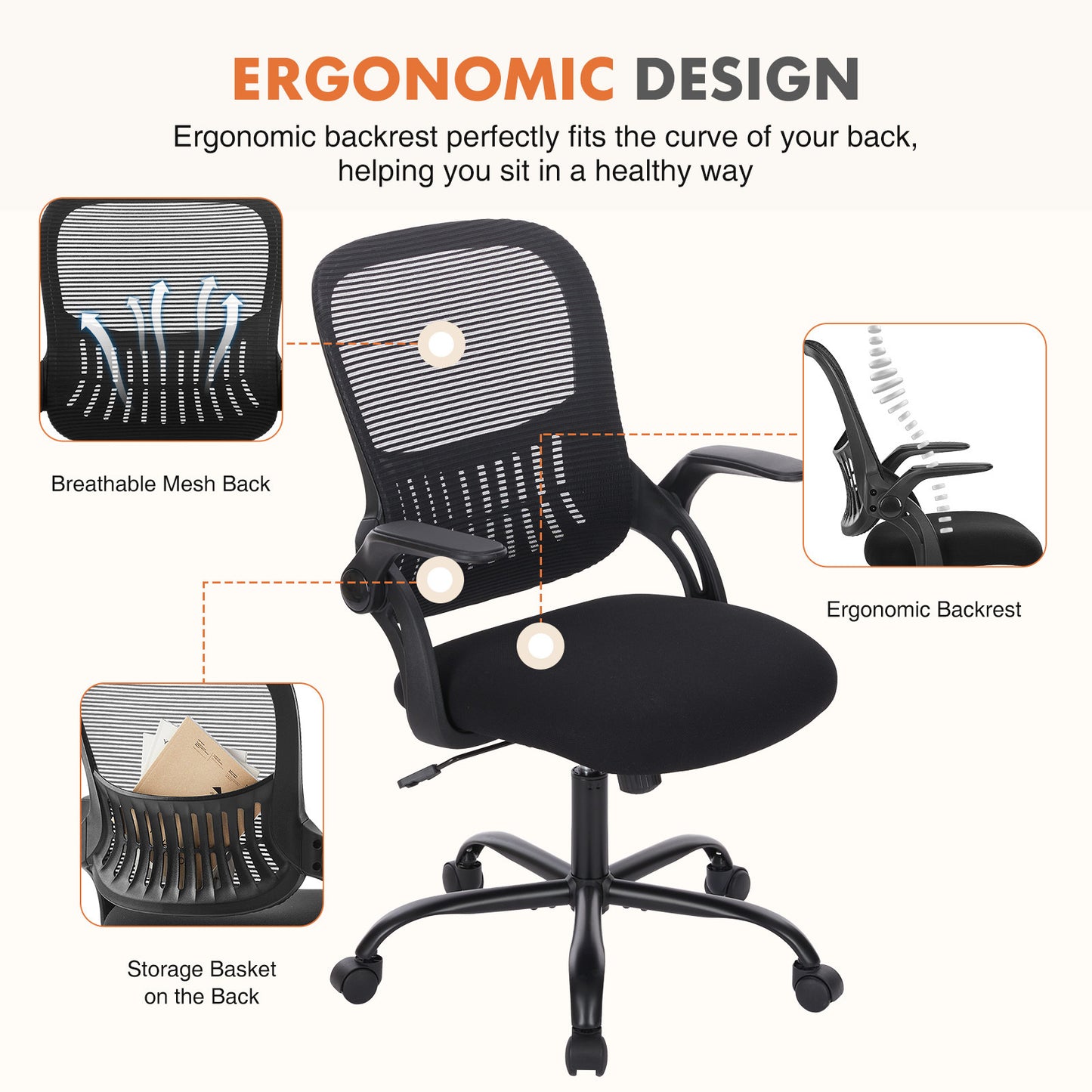 Office Mid Back Ergonomic Mesh Computer Desk