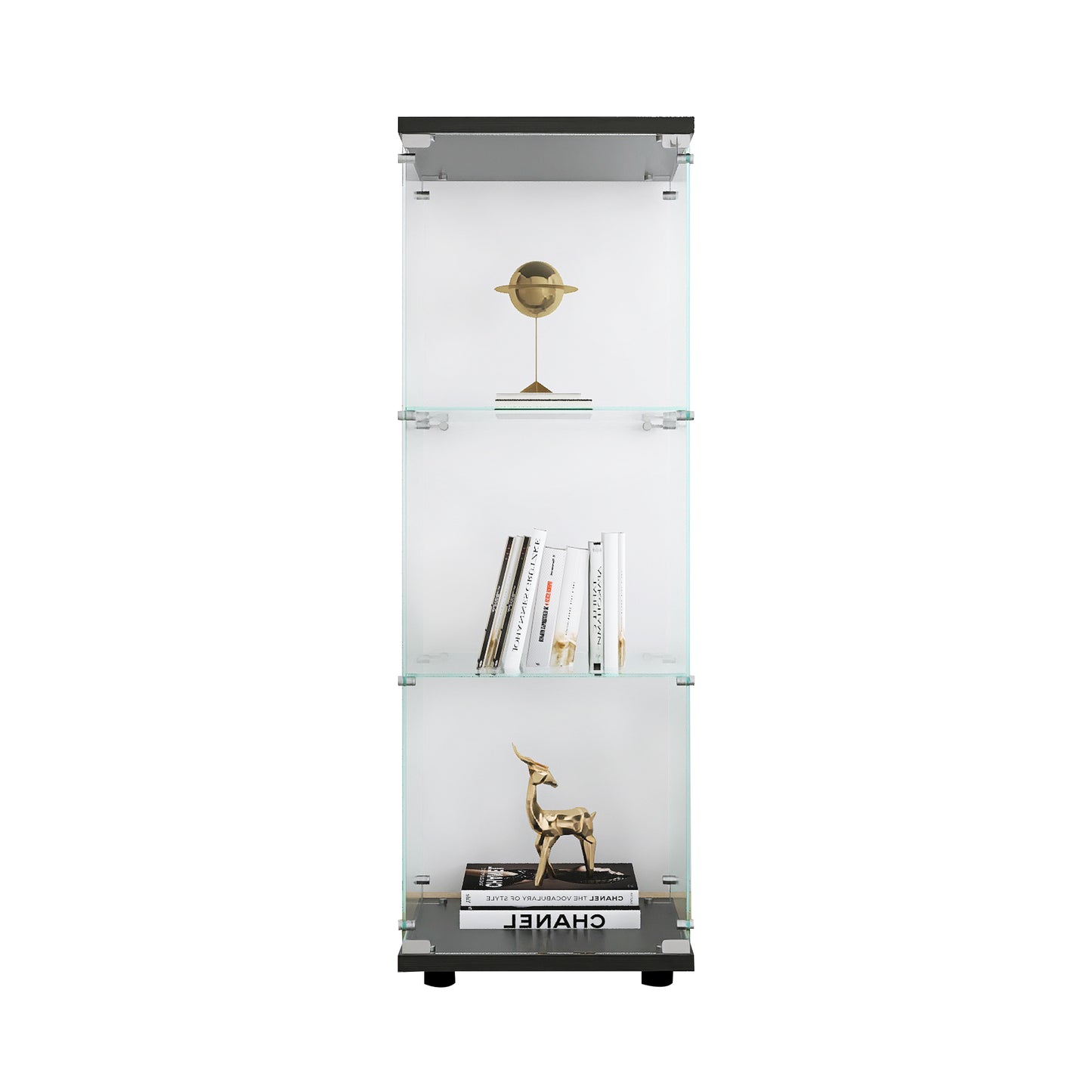 Glass Display Cabinet with 3 Shelves, Quick Installation