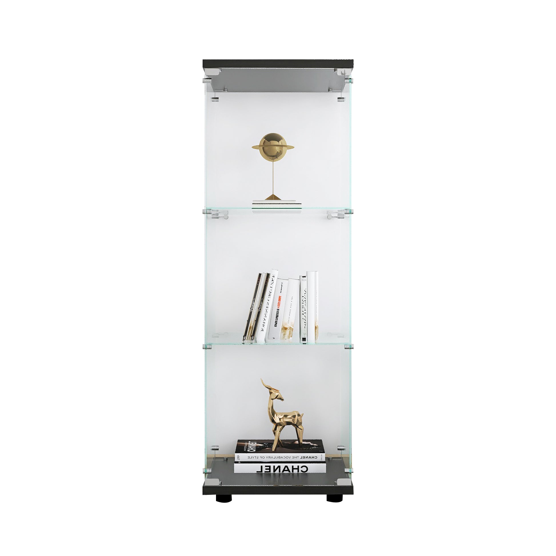 Glass Display Cabinet with 3 Shelves, Quick Installation