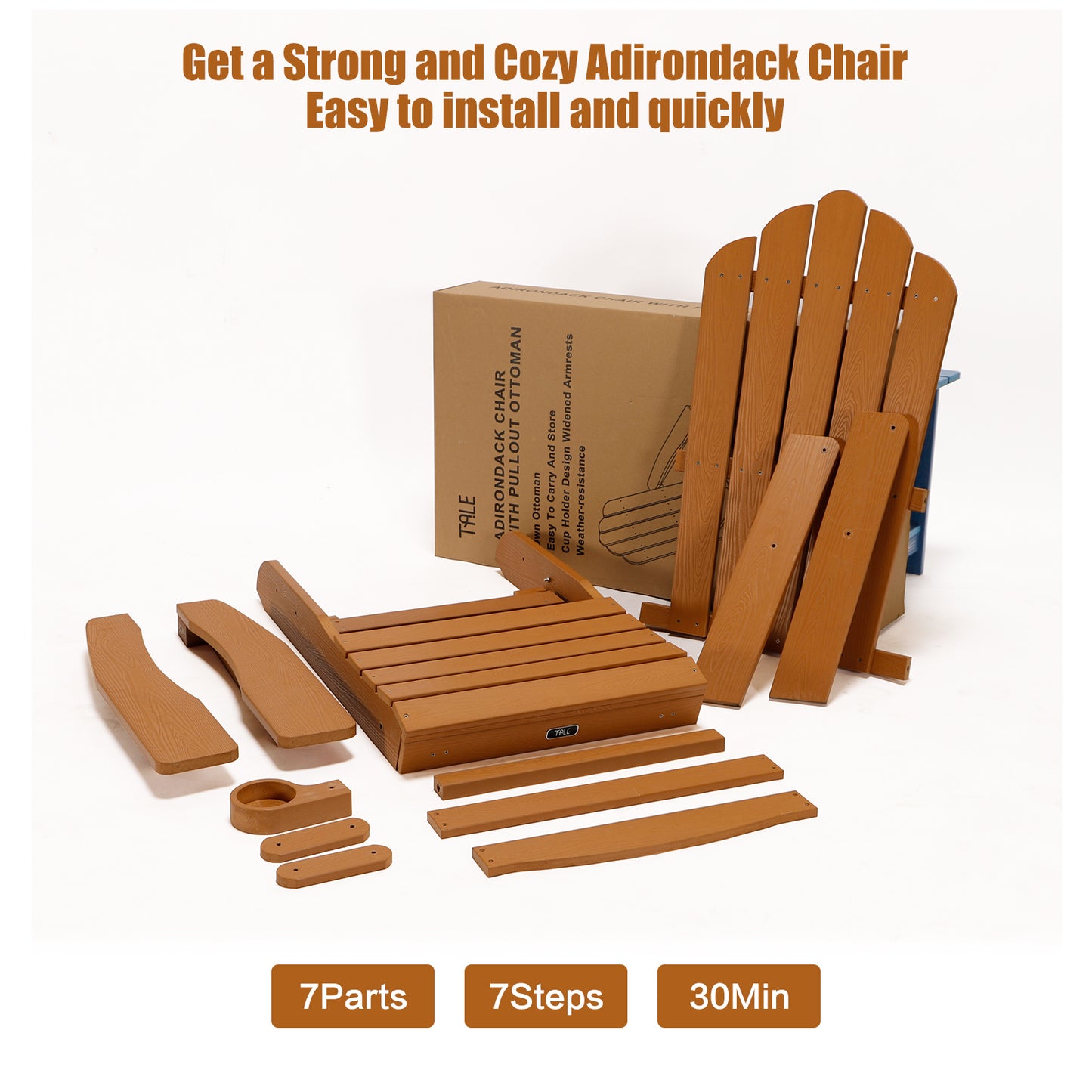 Folding Adirondack Chair with Pullout Ottoman with Cup Holder
