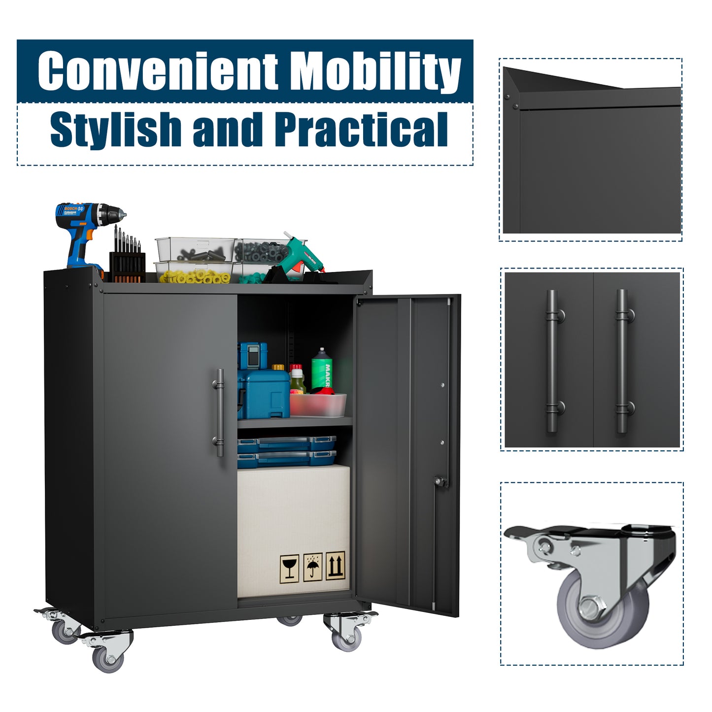 2 Door Tool Cabinets Lockable with Wheels