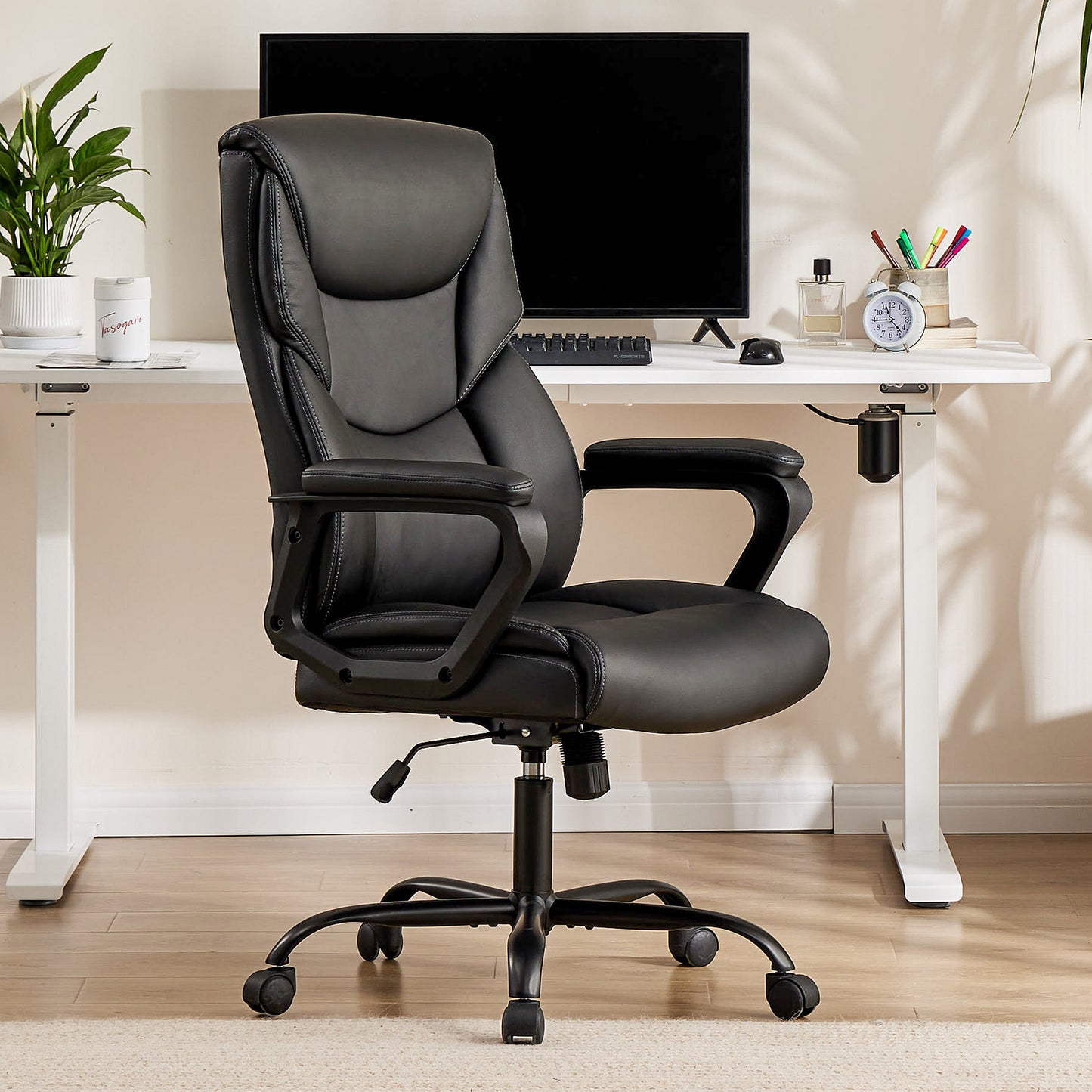 Home Office Chair Ergonomic Leather with Armrests