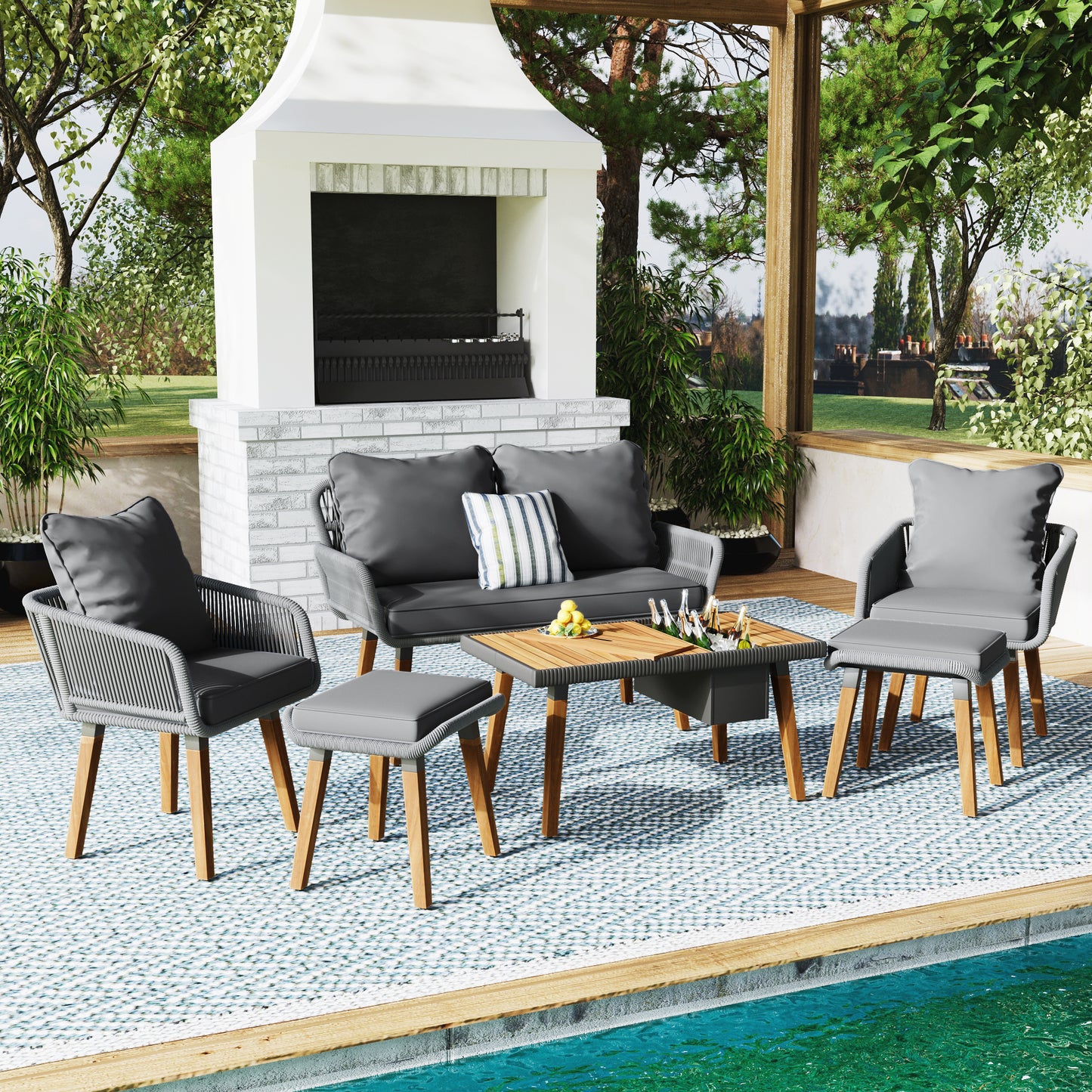 6-Piece Patio Outdoor Furniture, Bar Table