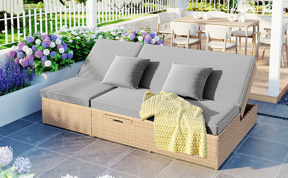 Outdoor Double Patio, Reclining Chairs, Adjustable Backrest Seat