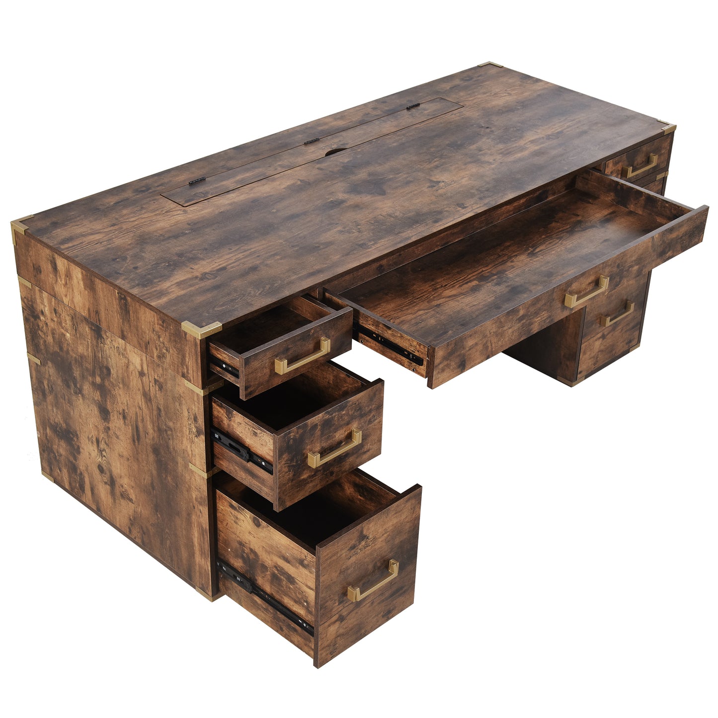 Executive Desk Metal Edge with 2 file drawers, USB Ports and Outlets