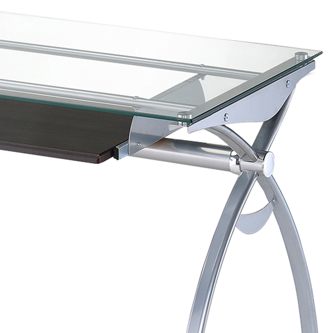 Top Computer Desk with Pull Out Keyboard Panel, Clear