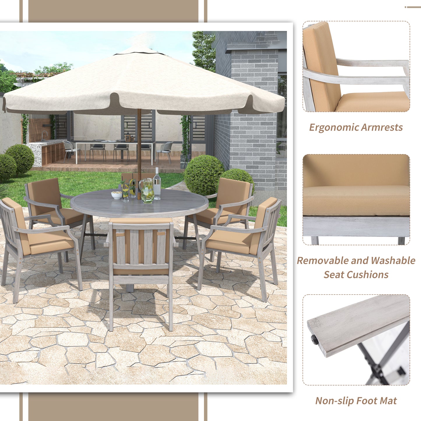 Outdoor Dinning Set 6-Person Outdoor, Umbrella Removable Cushions