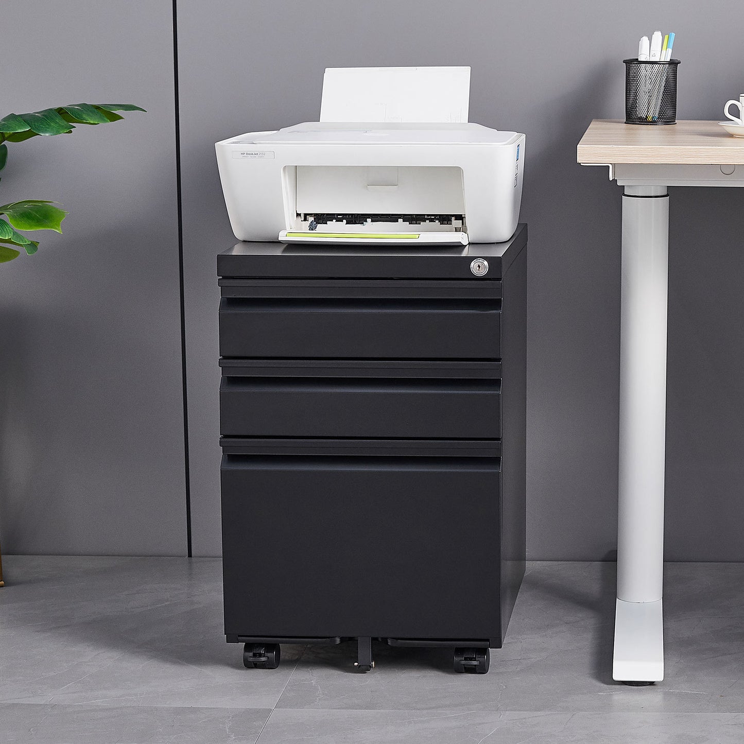 3-Drawer Mobile File Cabinet with Lock, Office Storage
