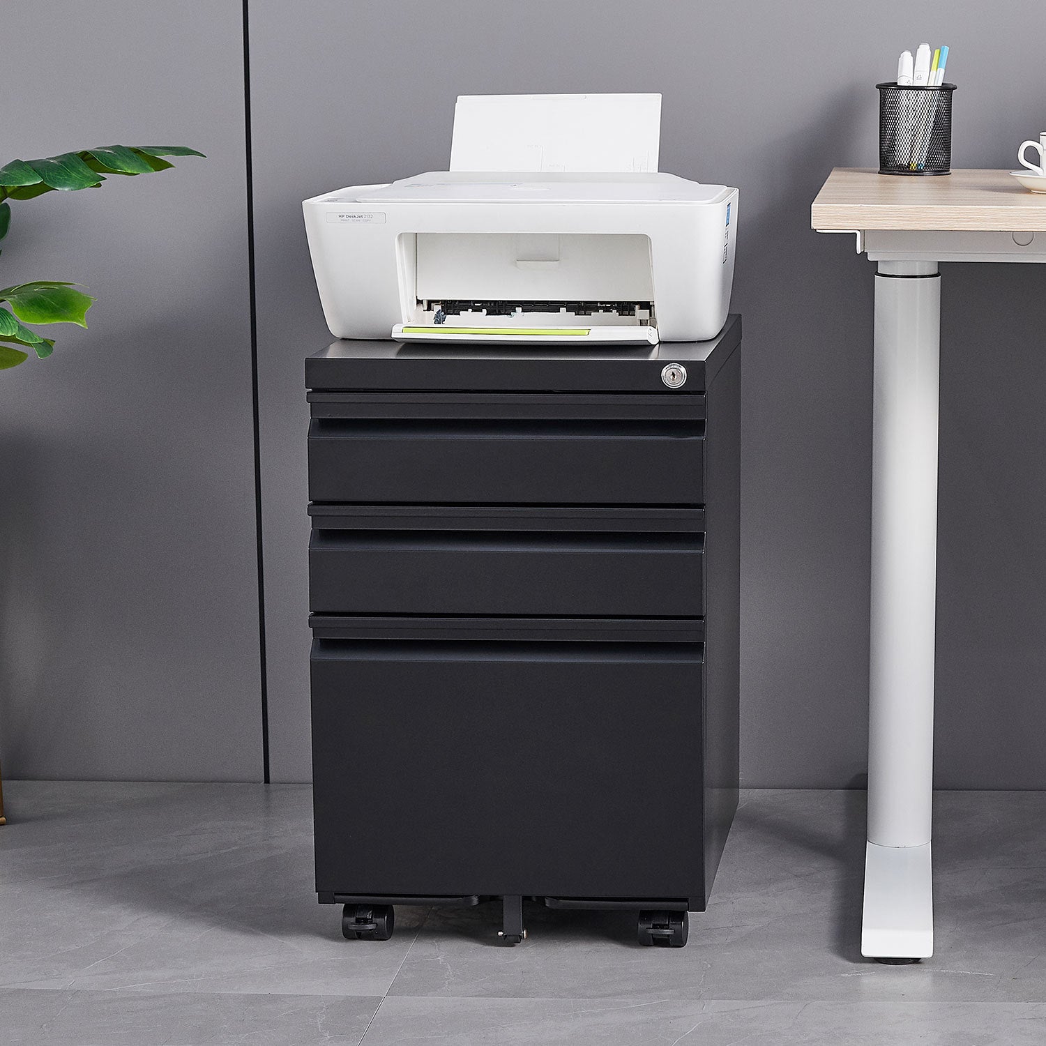 3-Drawer Mobile File Cabinet with Lock, Office Storage