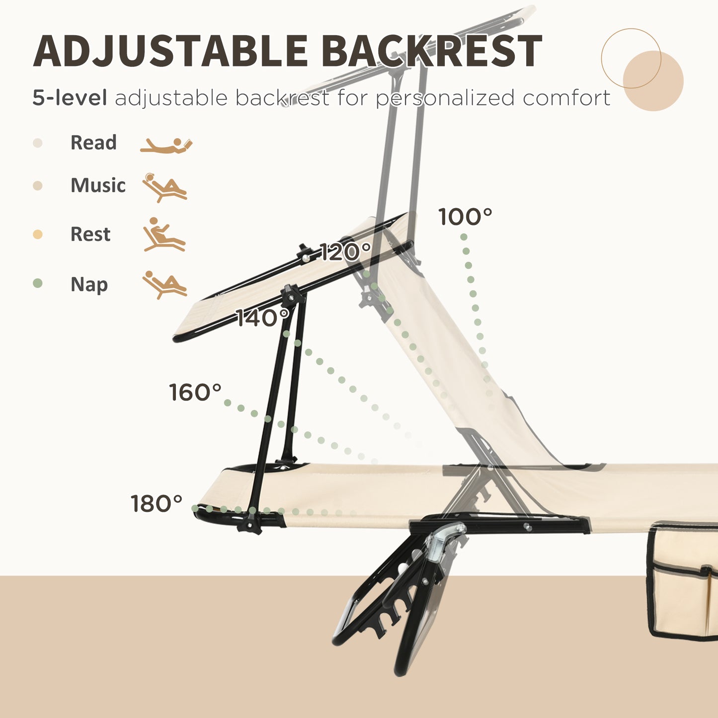 Folding Chairs, Outdoor Sun Tanning, Canopy Shade, Reclining