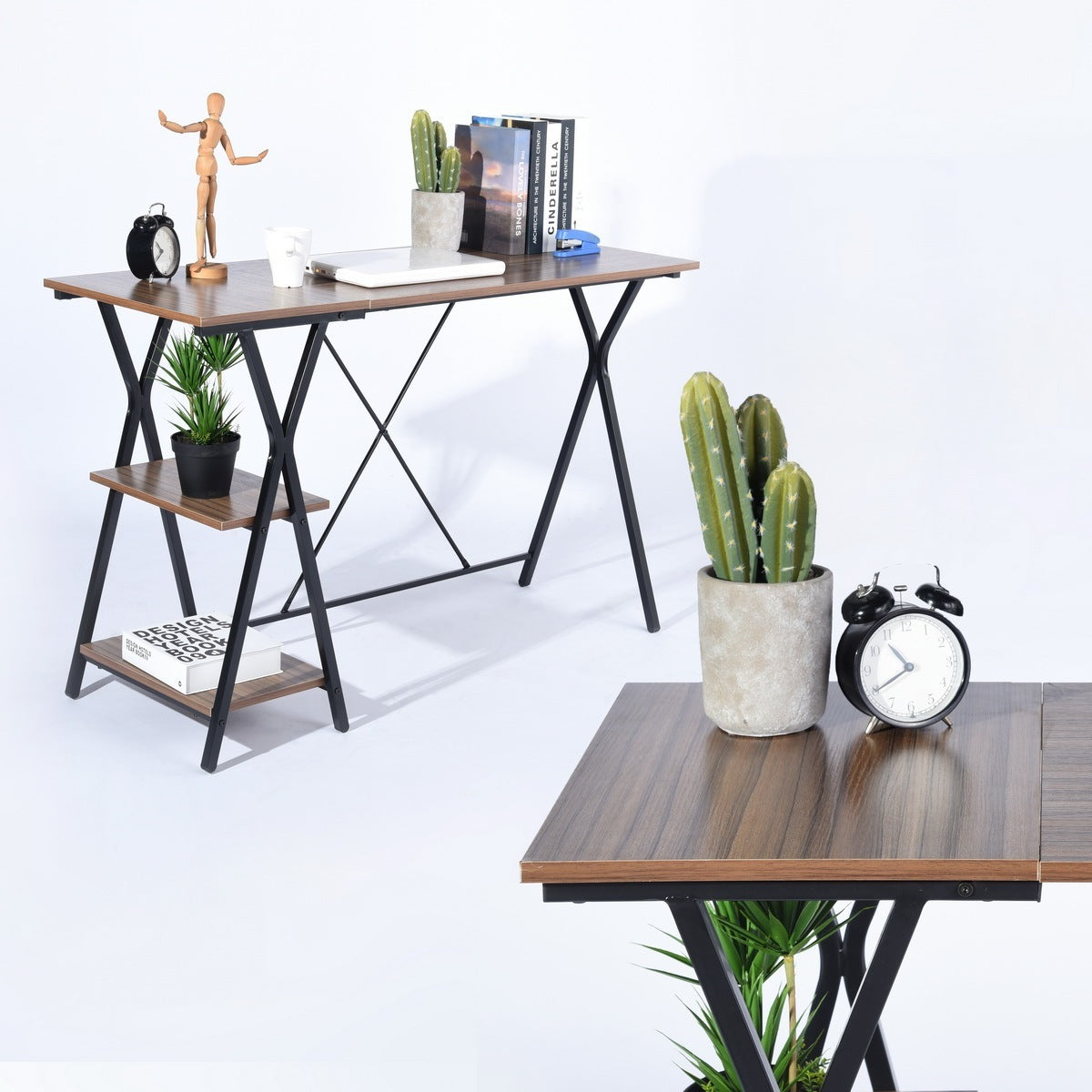 Computer Desk with 2 layers - BROWN & BLACK