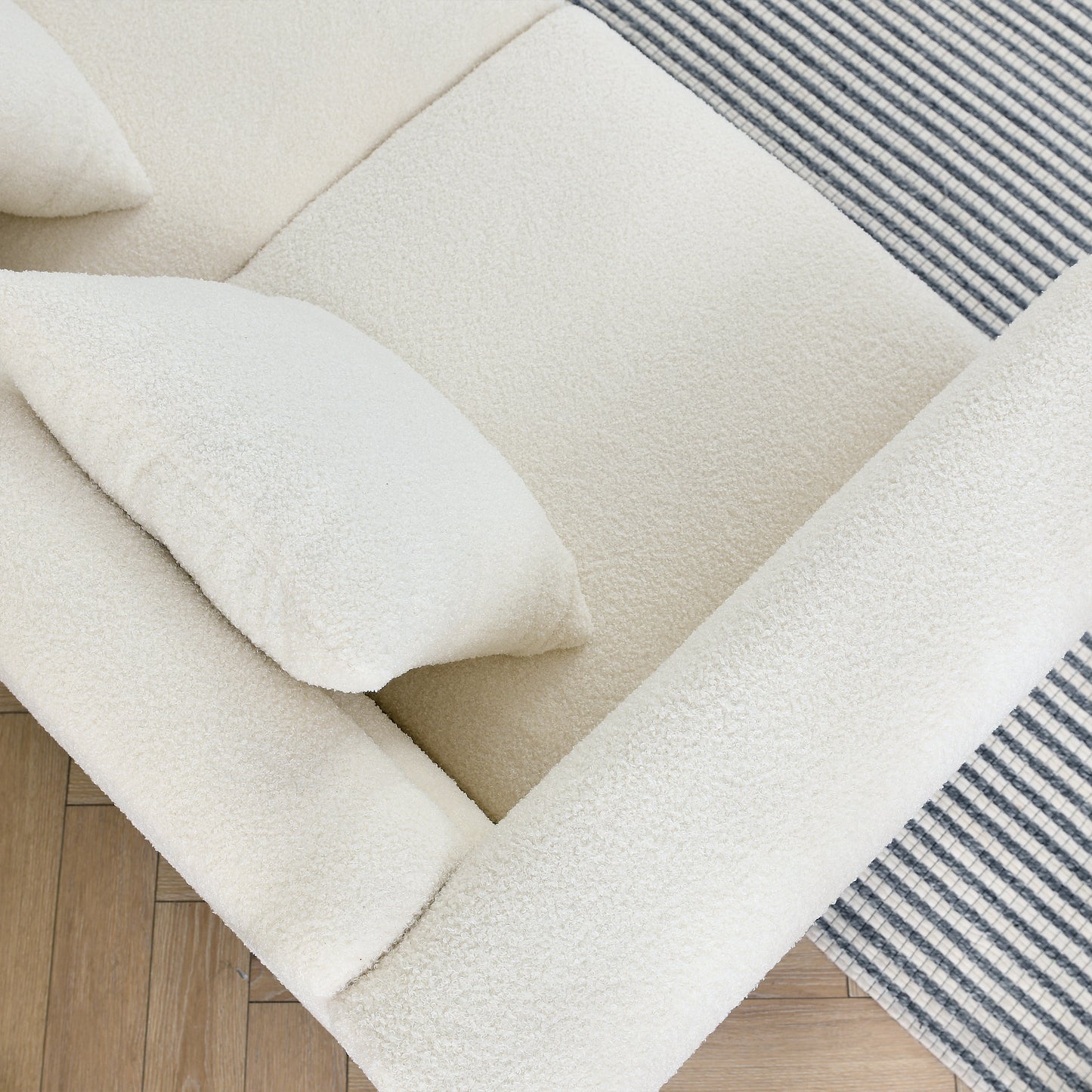 3-Seater Sectional Sofa White Teddy Ivory