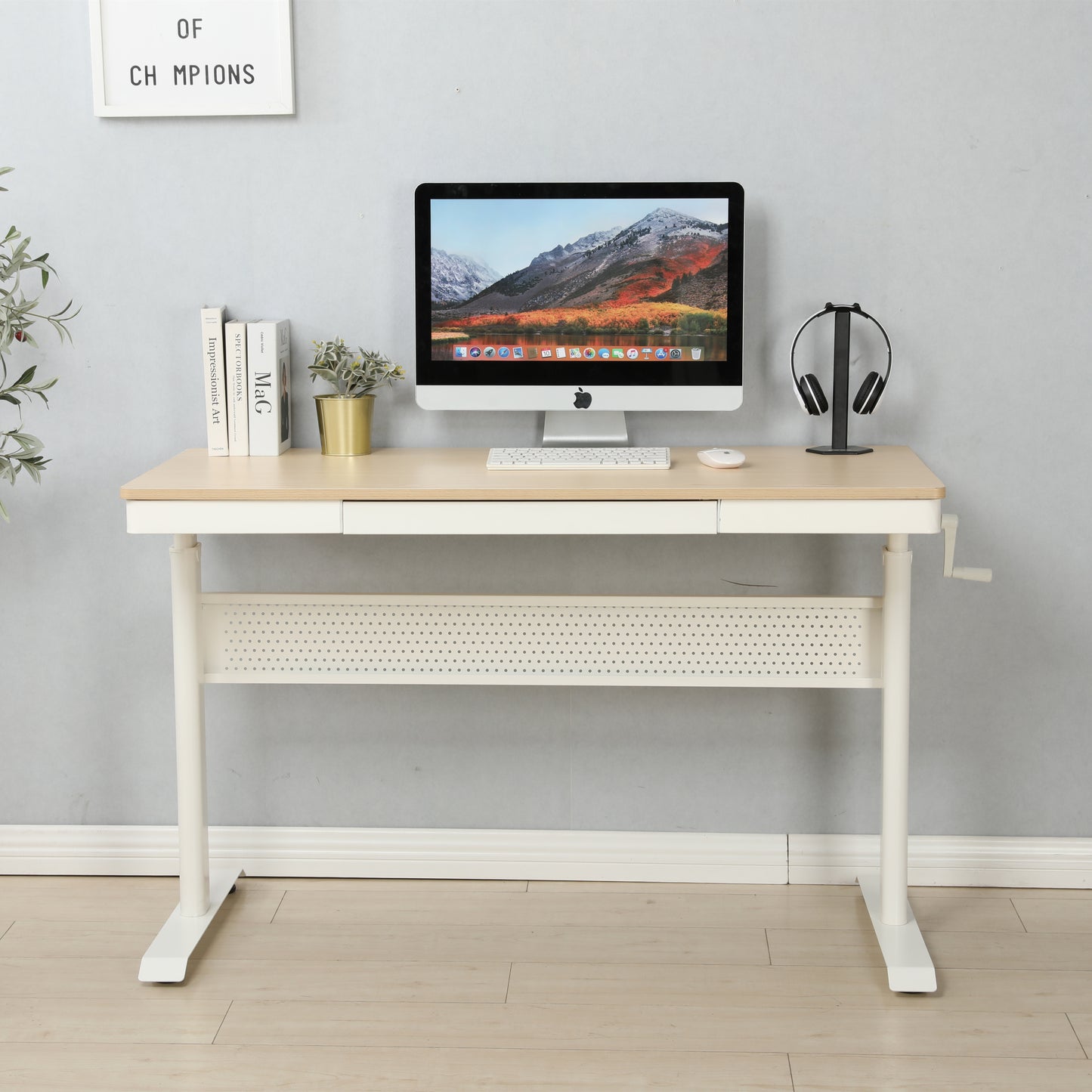 Adjustable Height Stand up Desk with Metal Drawer