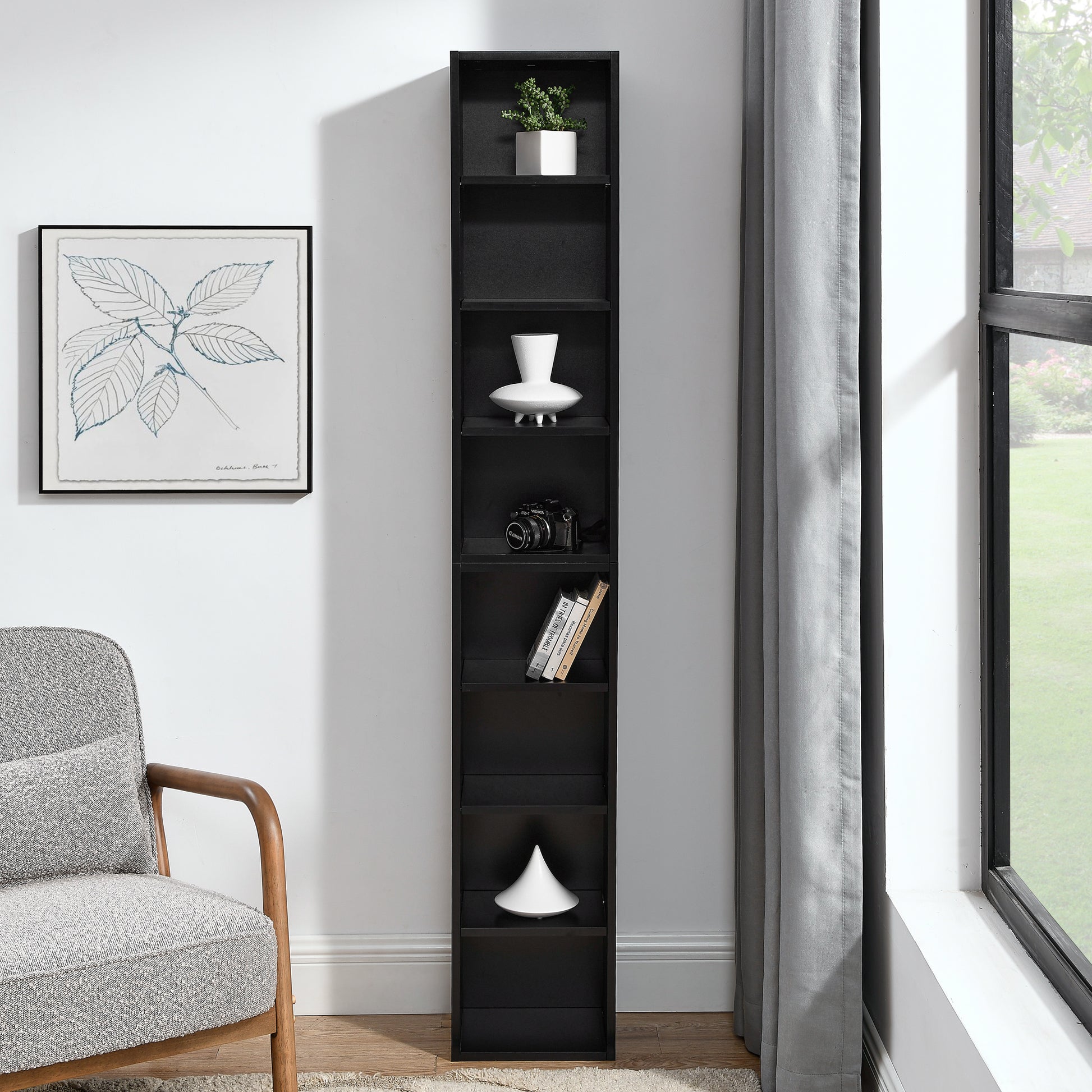 Slim Storage Cabinet with Adjustable Shelves for Home Office