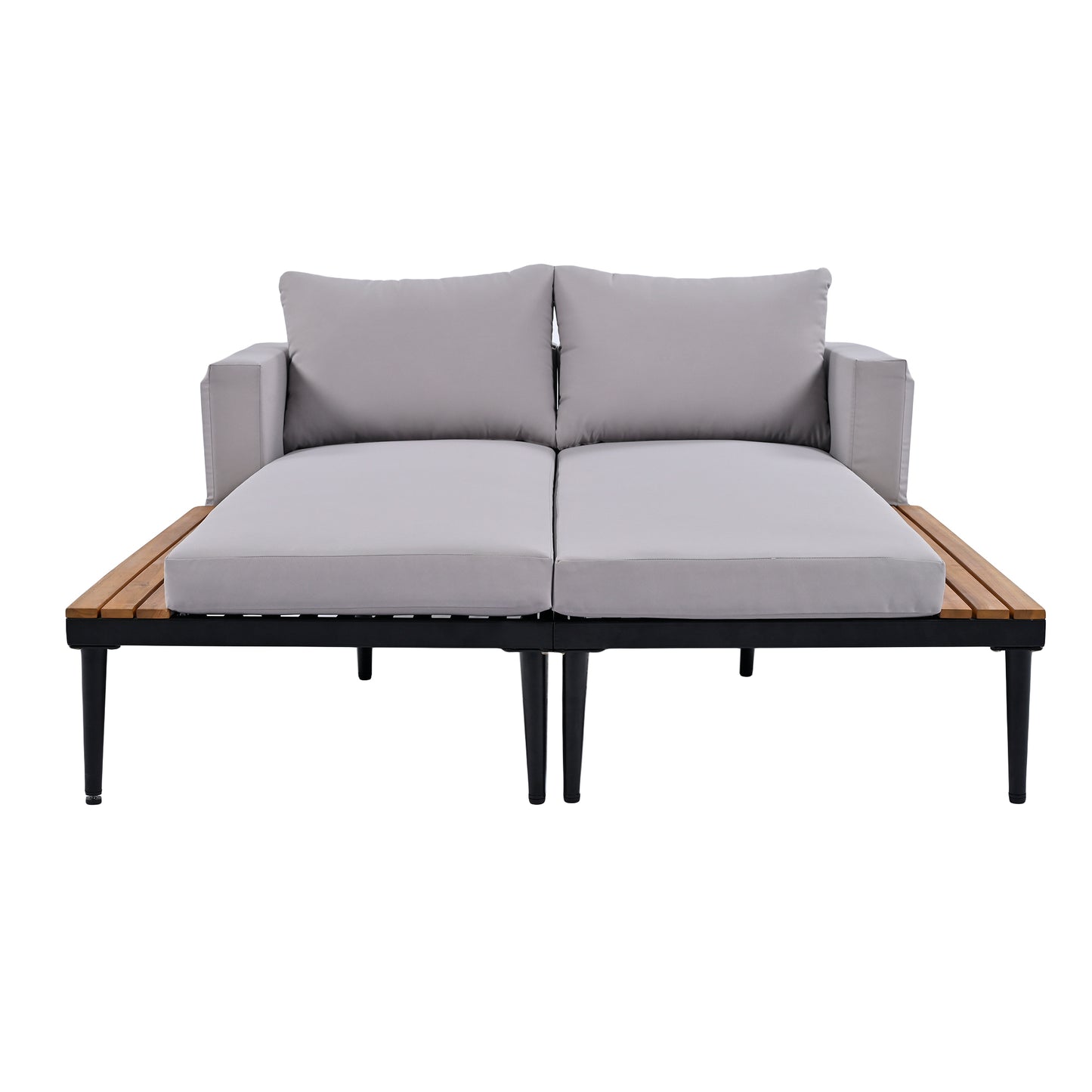 Outdoor Daybed Patio with Wood Topped Side Spaces for Drinks