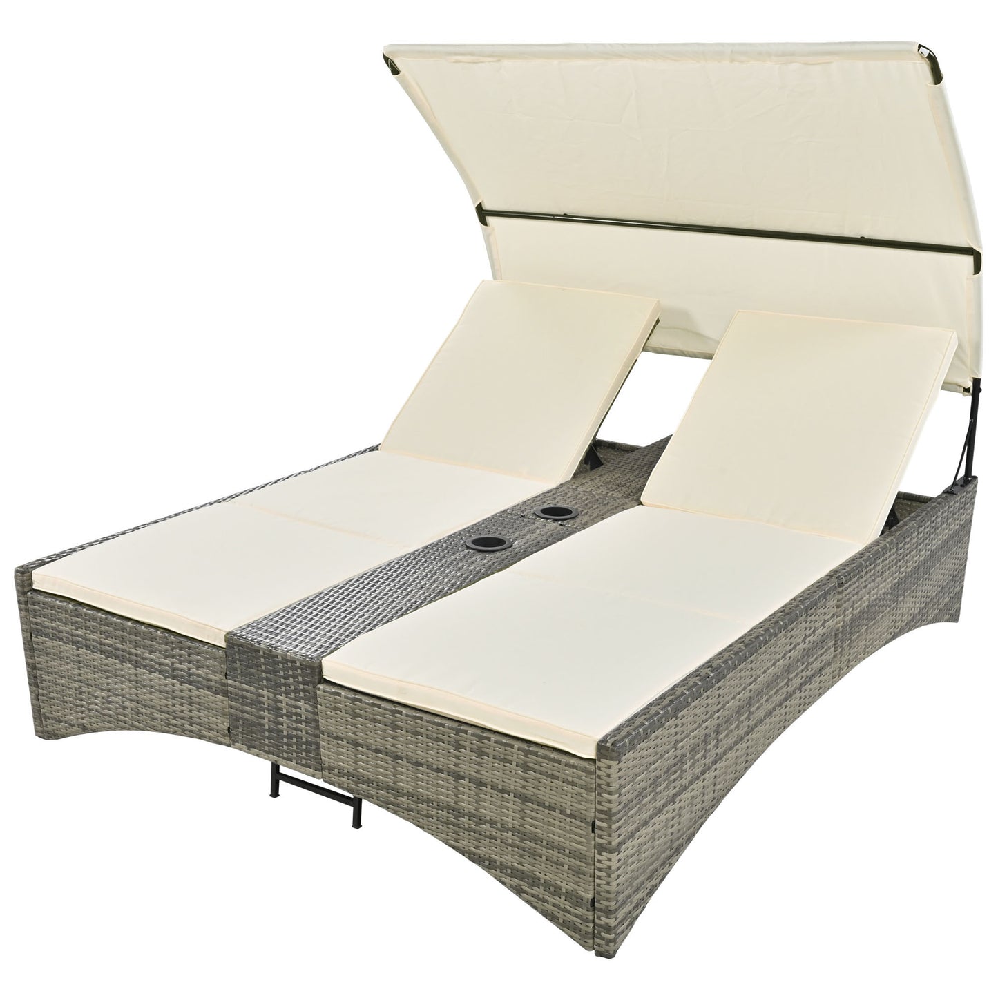 Patio Daybed Outdoor Daybed, Shelter Roof, Adjustable Backrest, Storage Box