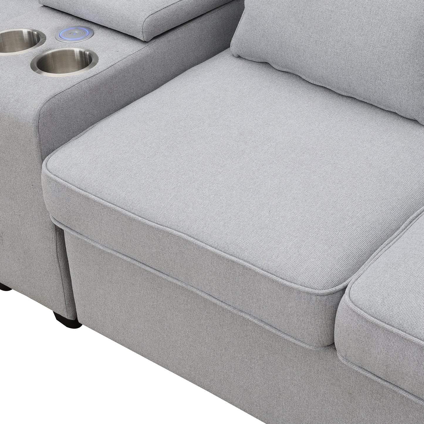 Upholstered Sofa, Console, USB, Linen, 4 Pillows (4-Seat)