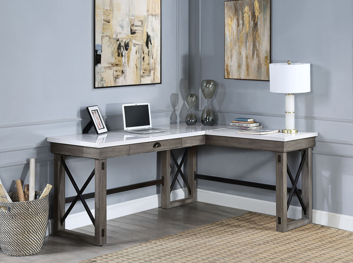 ACME Desk w/Lift Top in Marble Top & Weathered Gray Finish