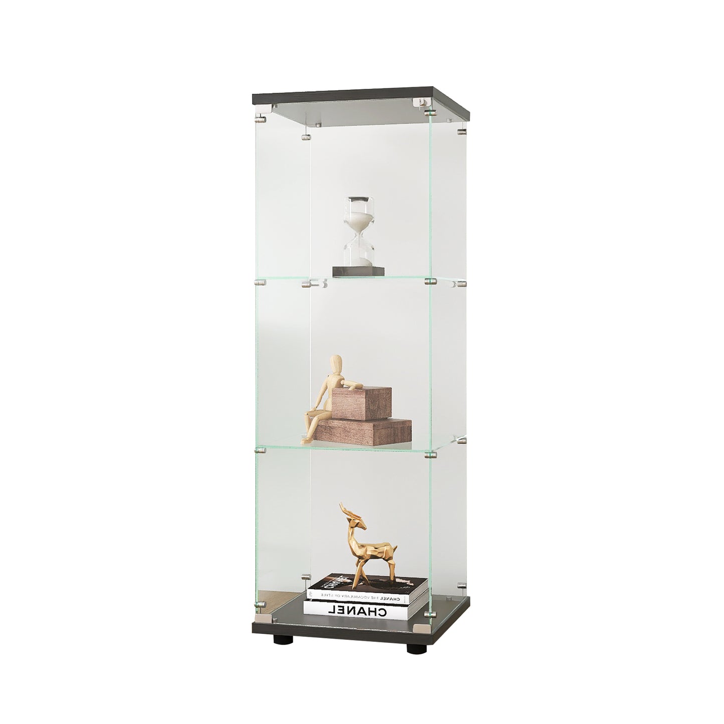 Glass Display Cabinet with 3 Shelves, Quick Installation