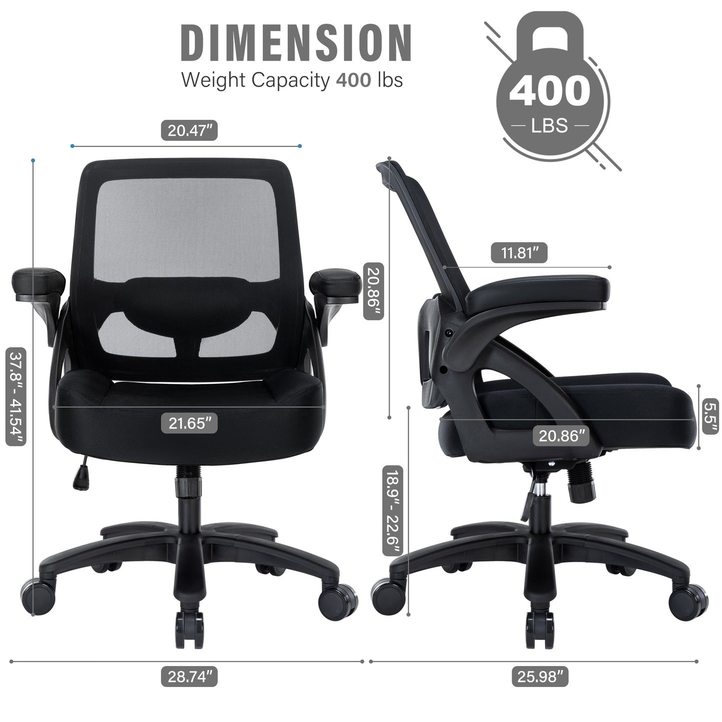 Office Chair 400lbs with Flip-up Arms, Mesh Ergonomic