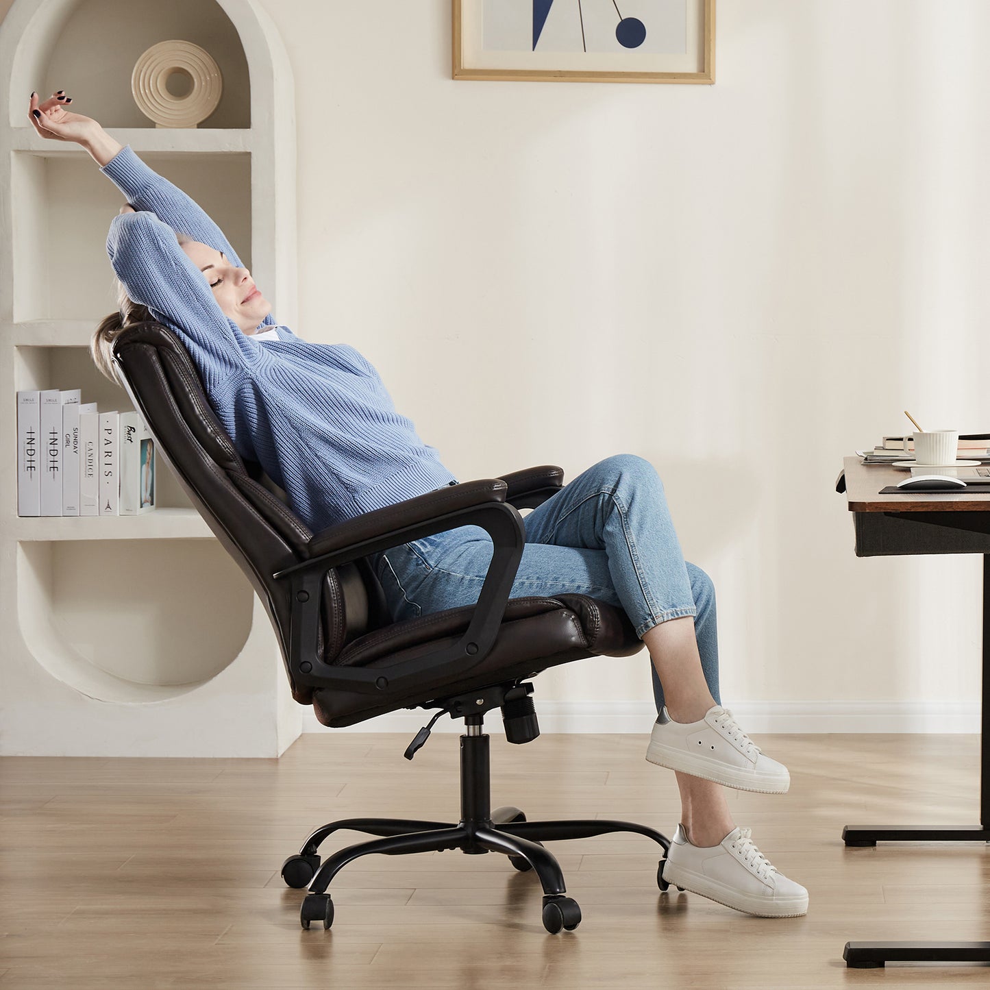 Home Office Chair Ergonomic Leather with Armrests