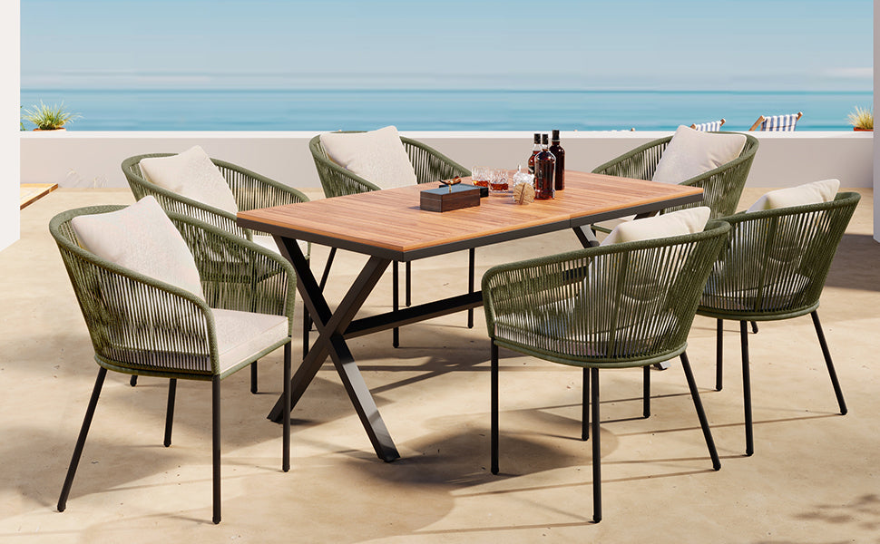 7 Pieces Patio Dining Set, All-Weather Outdoor, Dining Table, Chairs