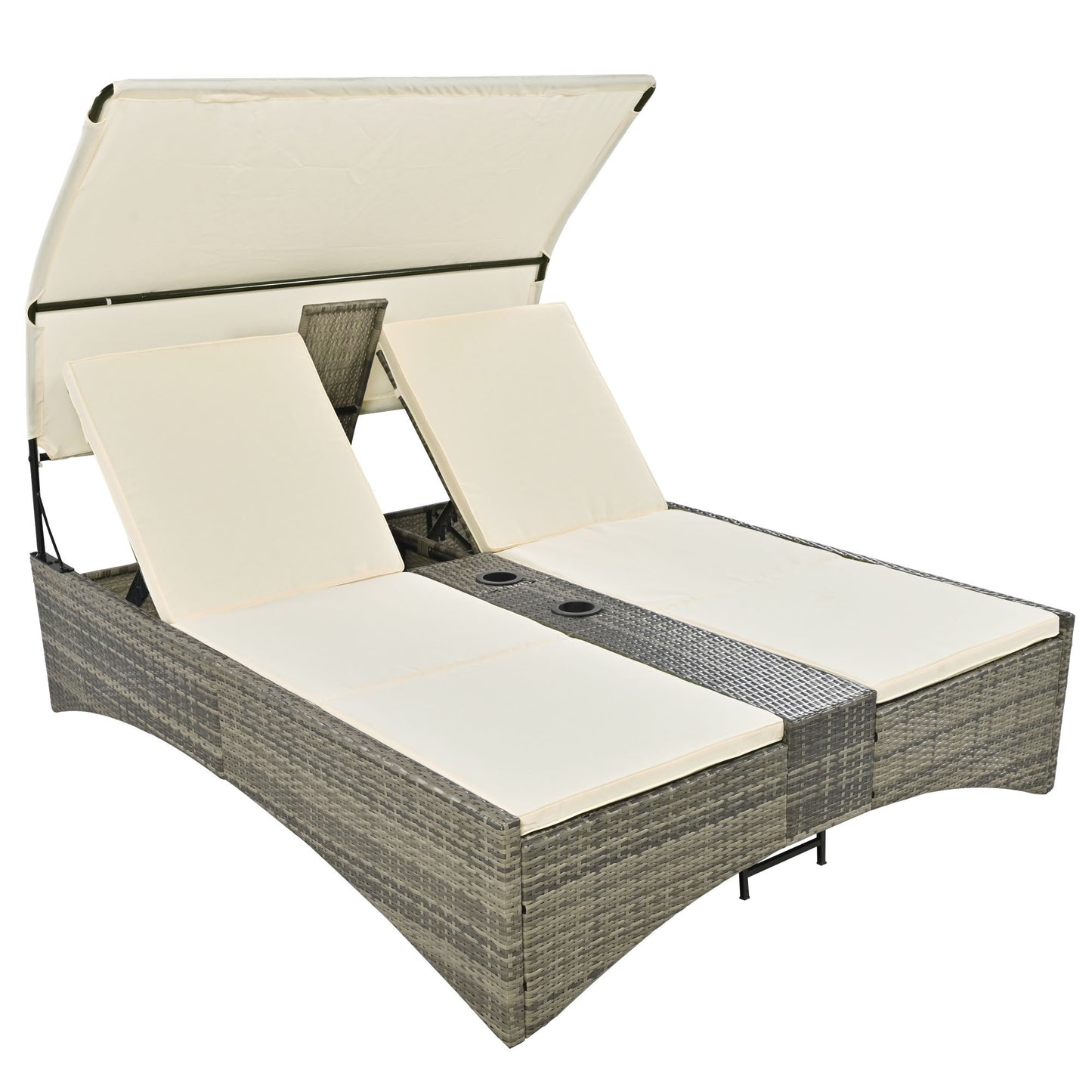 Patio Daybed Outdoor Daybed, Shelter Roof, Adjustable Backrest, Storage Box