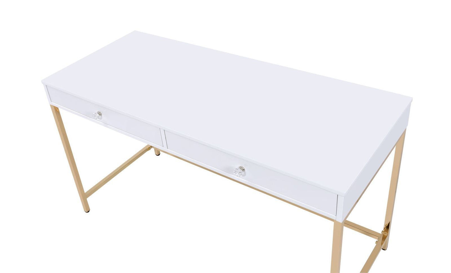 ACME Ottey Desk in White High Gloss & Gold