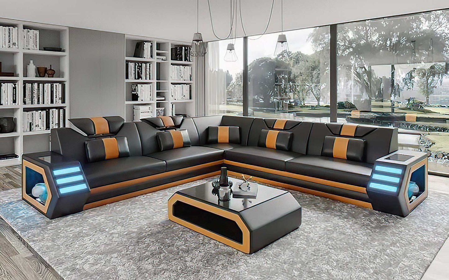 Modern Leather Sectional with LED Light