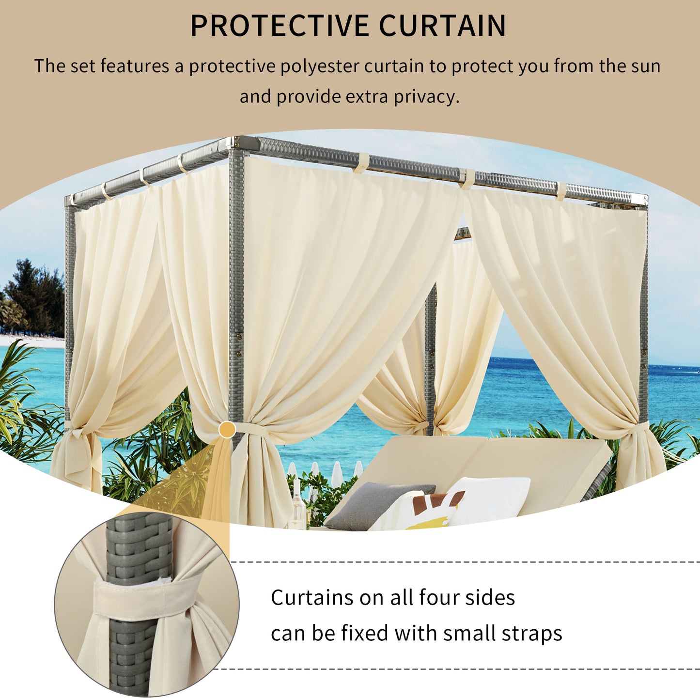 U_Style Adjustable Sun Bed With Curtain, High Comfort