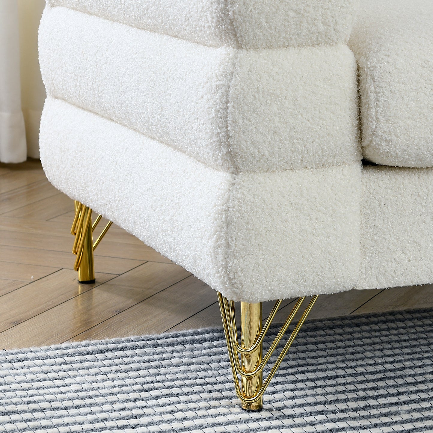 3-Seater Sectional Sofa White Teddy Ivory