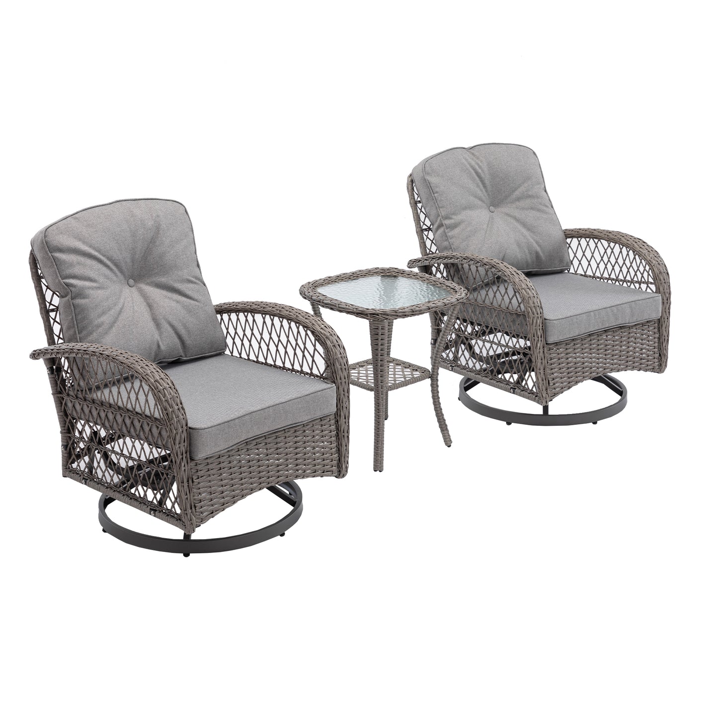 3 Pieces Outdoor Patio Chairs, 360 Degree Rocking