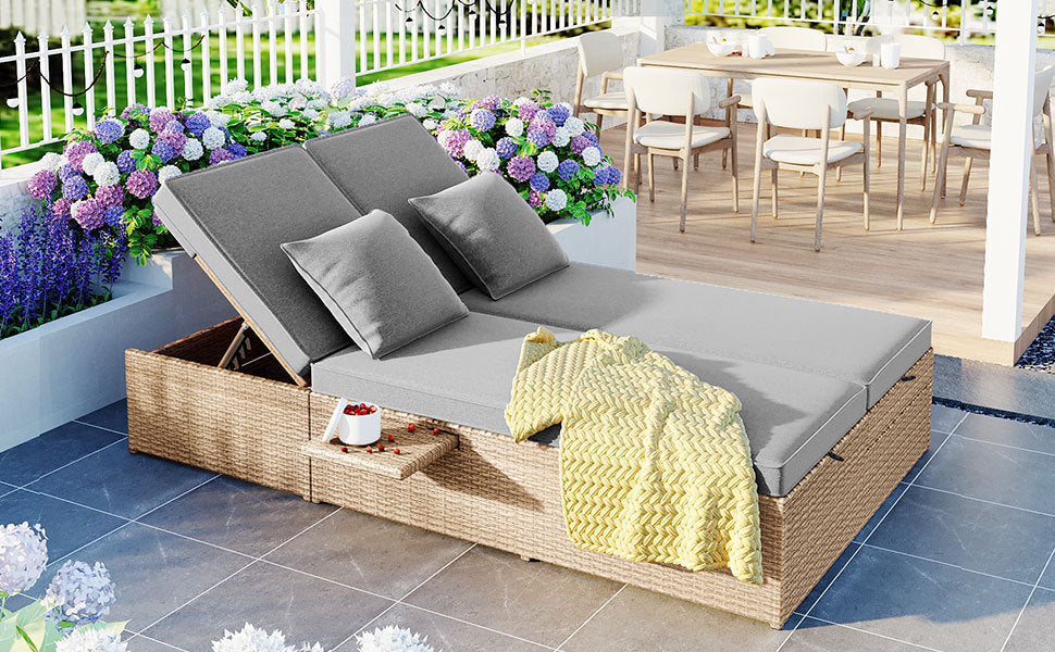 Outdoor Double Patio, Reclining Chairs, Adjustable Backrest Seat