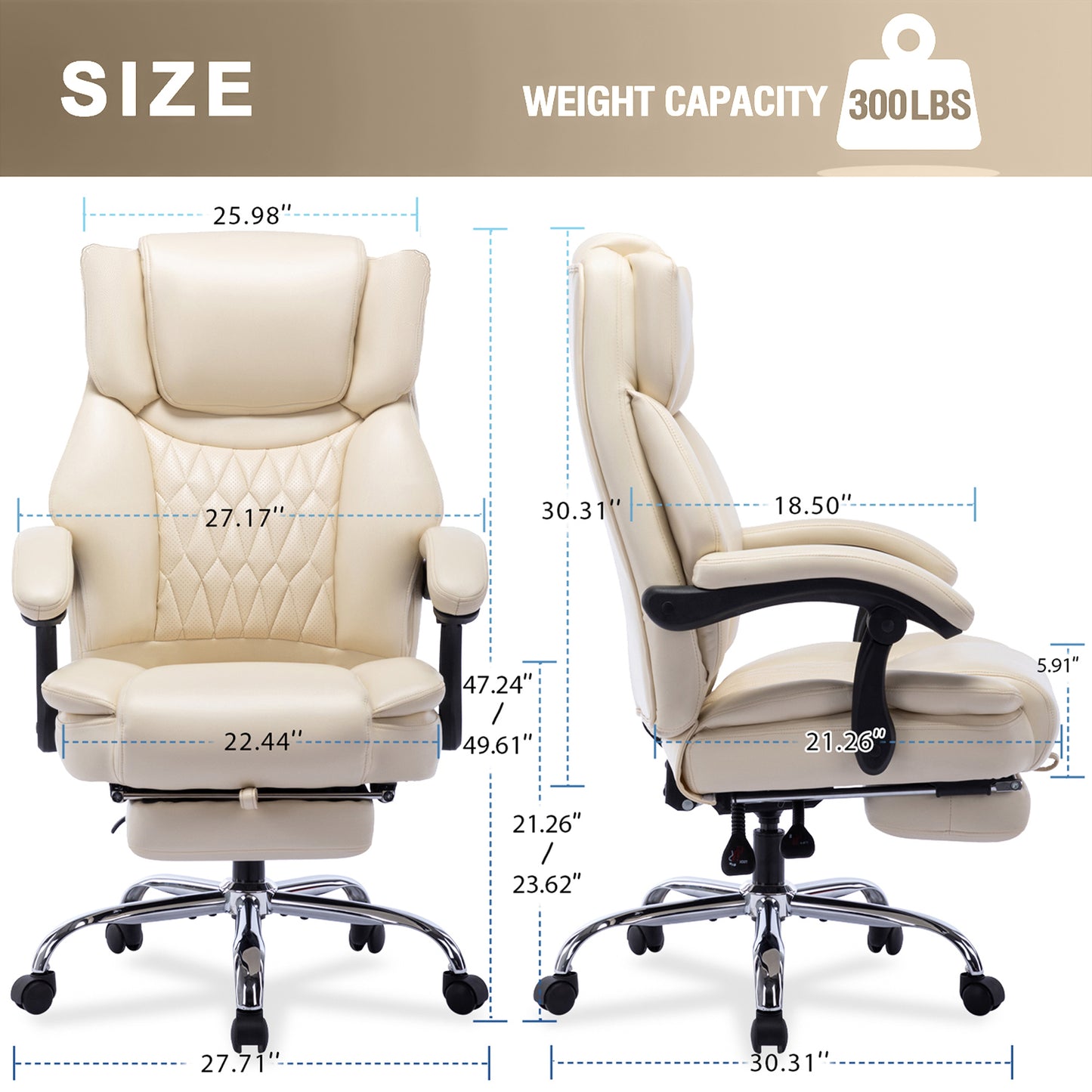 Massage Reclining Office Chair, Footrest, Executive Home Desk