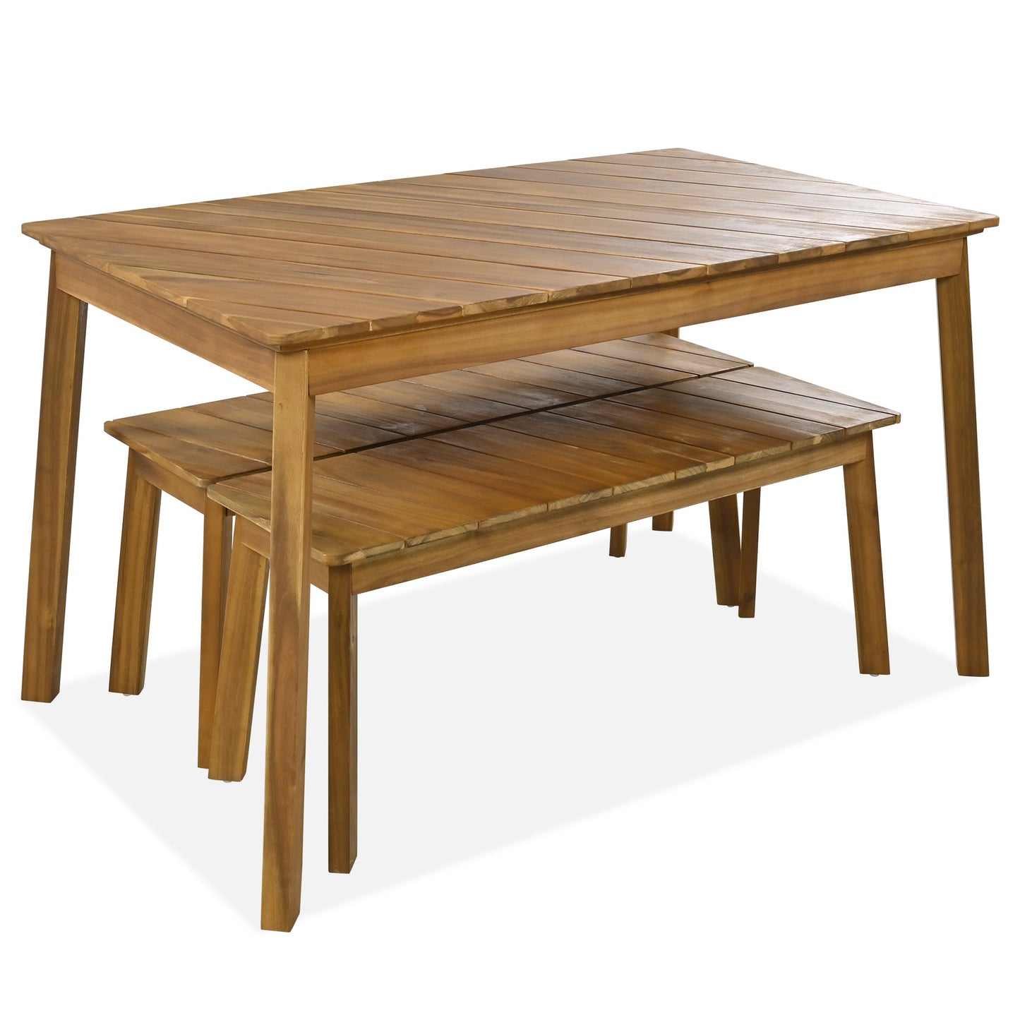 3 Pieces Acacia Wood Table Bench Dining Set For Outdoor & Indoor